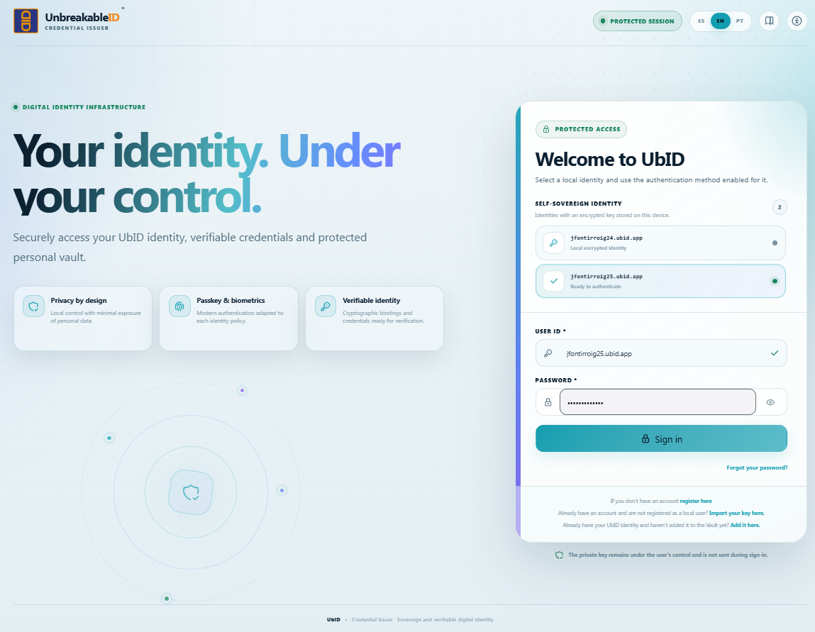 UbID sign-in with password