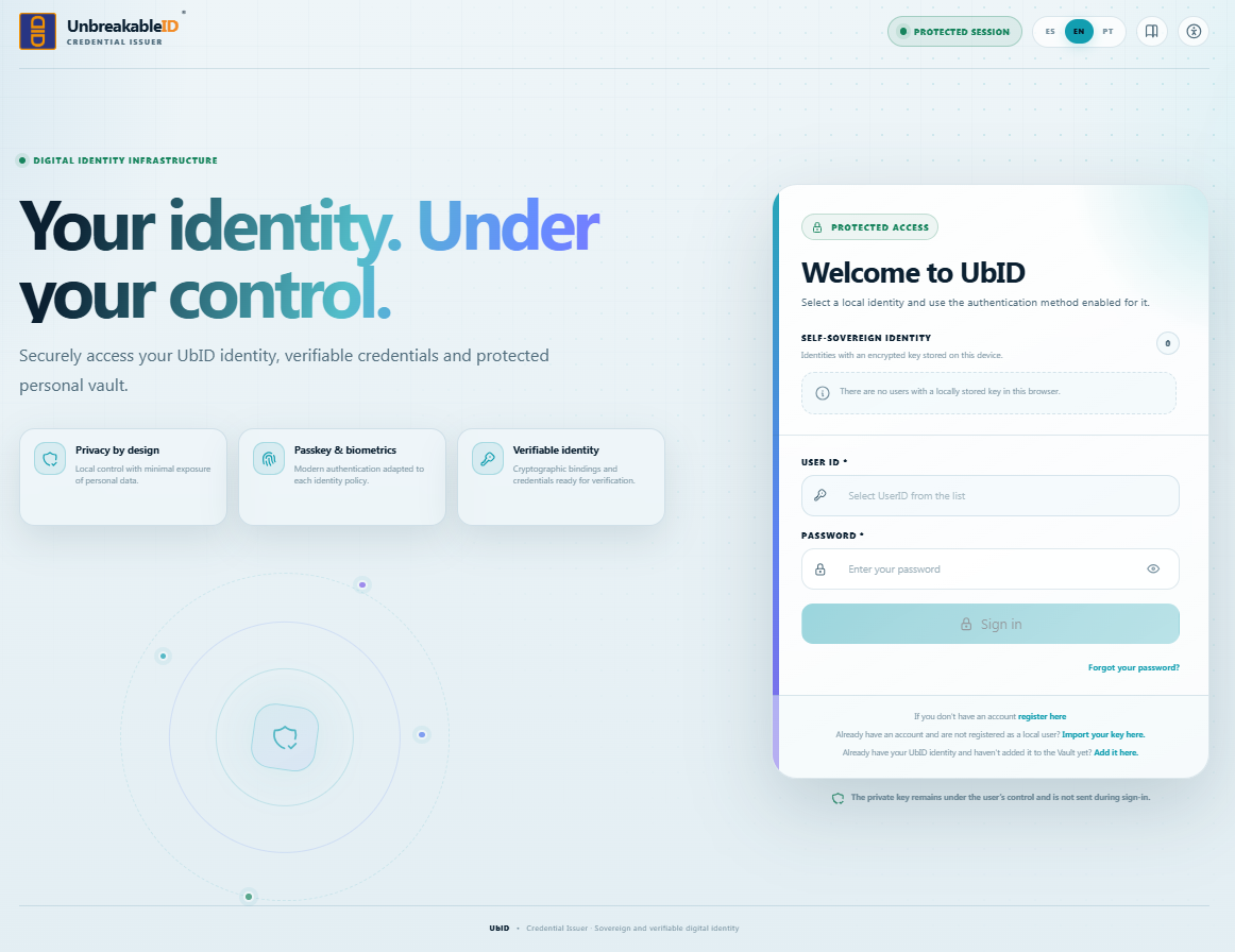 UbID access page without a local identity