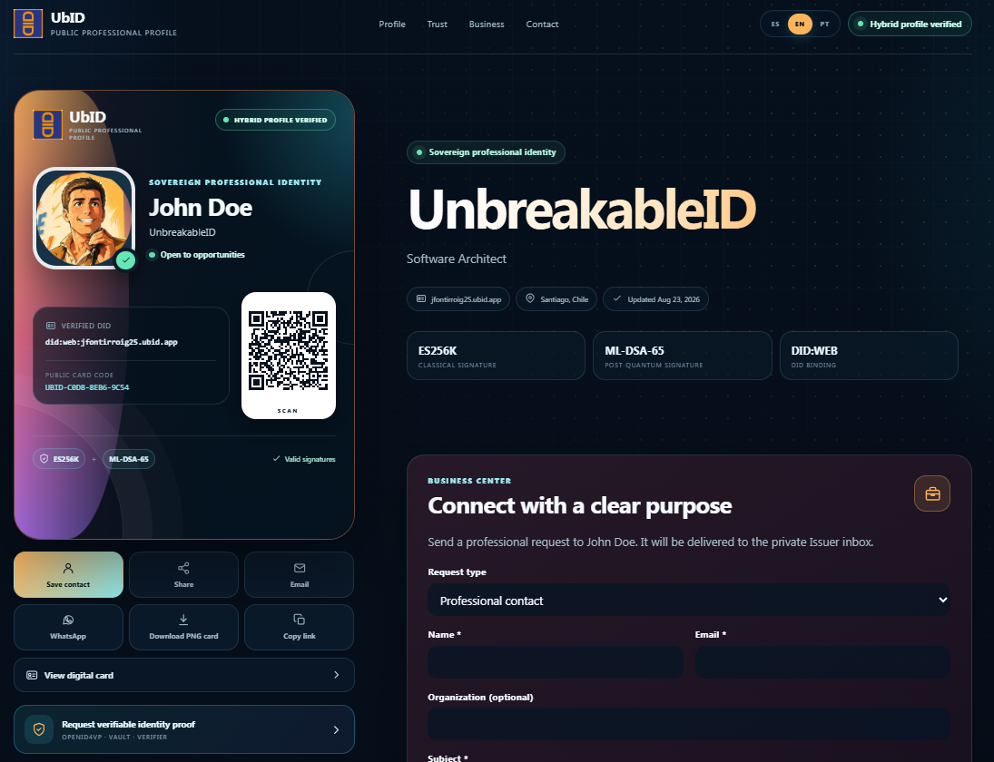 UbID public professional profile overview