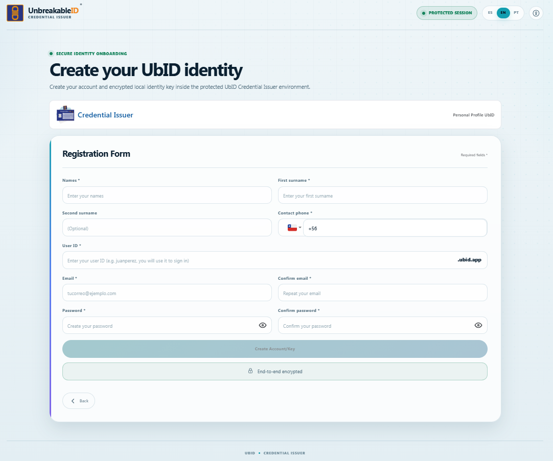 UbID identity registration form