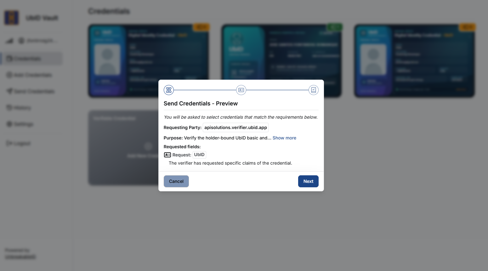 Vault preview of the Verifier request