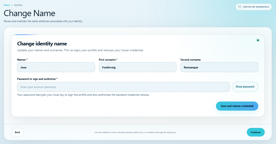 Signed identity name editor
