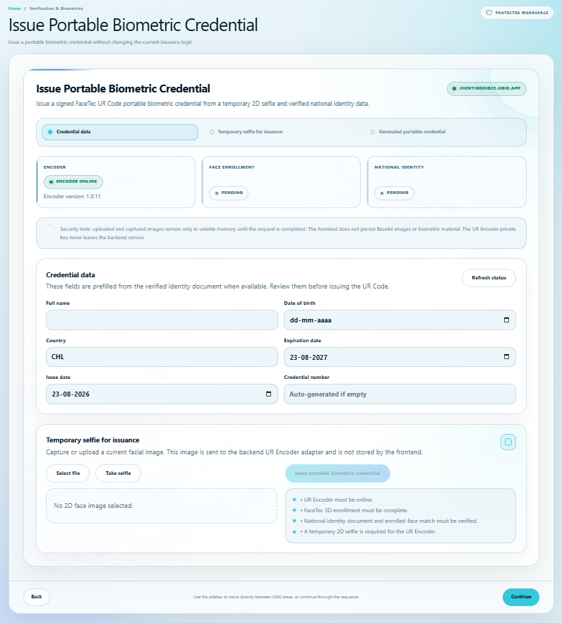 Portable biometric credential issuance workspace