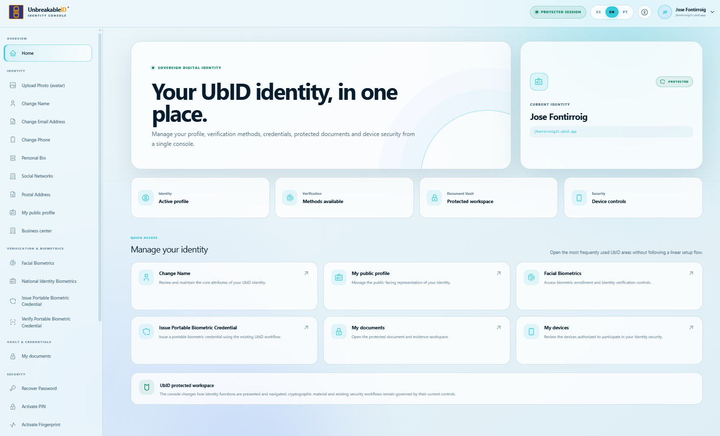 Painel principal da intranet UbID