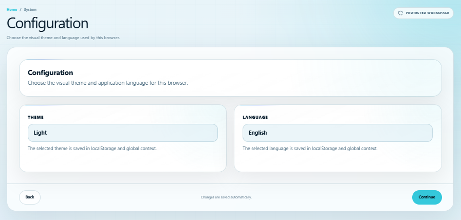 Configuração de tema e idioma do UbID